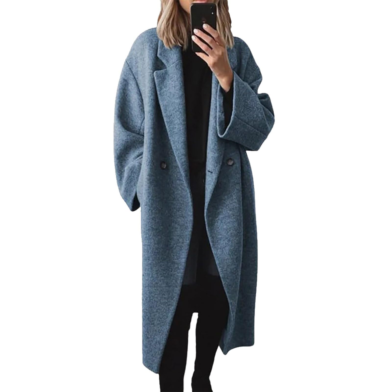 Jugaoge Damen Langmantel Revers Wollmantel Klassisch Trenchcoat Tailliert Übergangsmantel Mit