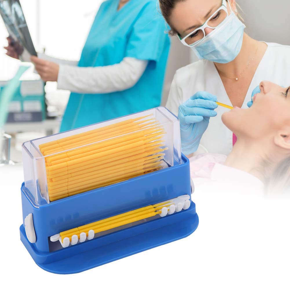 Oral Micro Applicator Pinsel | Biegbare Tipps für eine genaue Anwendung | Einweg & nachhaltig | 3 Farben (grün/gelb/weiß) | 100 - Pack mit handlichem Behälter (Medium yellow medicine stick)
