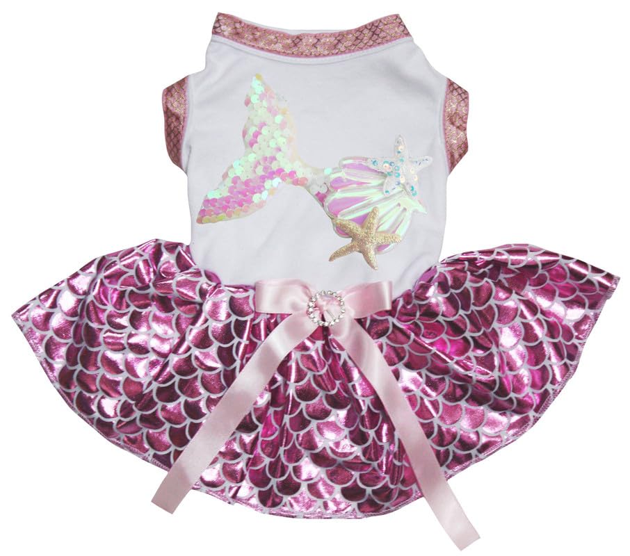 Robe queue de sirène pour chien rose et blanche motif étoile de mer pour grand chien taille XXXL