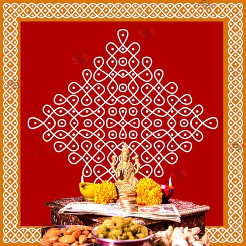 Image of S2S Kolam Muggu Backdrop Cloth | for Pooja, Traditional, Background Decoration Cloth | Curtain Cloth for Festival Fabric 5 Feet Height & 5 Feet Width