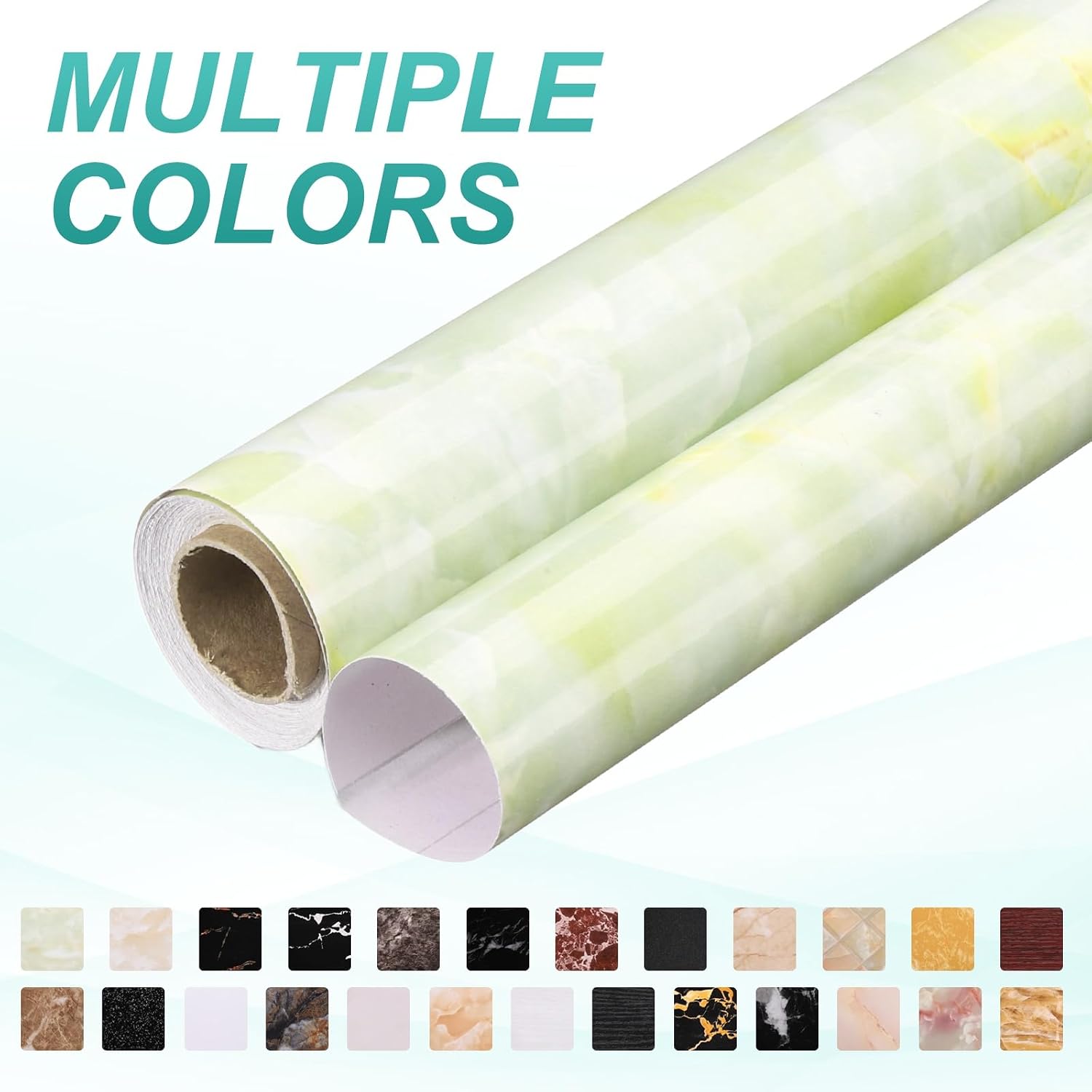 HARFINGTON Wood Grain Wallpaper Border 6" x 16.4ft PVC Self-Adhesive Textured Frame Sticker Waterproof Wall Decorative Wallpaper for Floor Door Table Cabinets Desk, Agate Green
