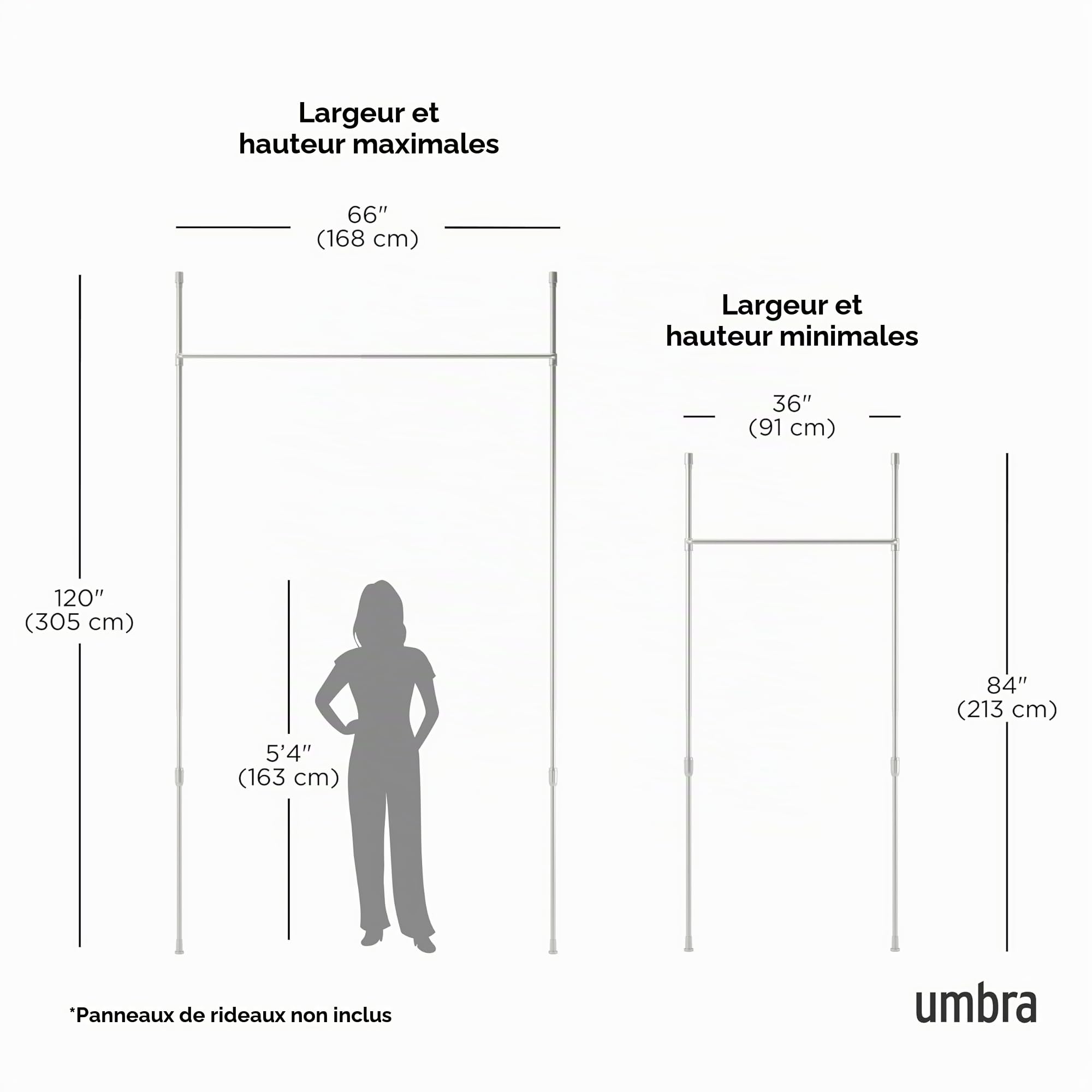 Umbra Anywhere Rod. Barre à Rideau sans Percage, pour Fenêtre Ou Séparation de Pièces, Téléscopique en Largeur et Hauteur. Métal Coloris Nickel