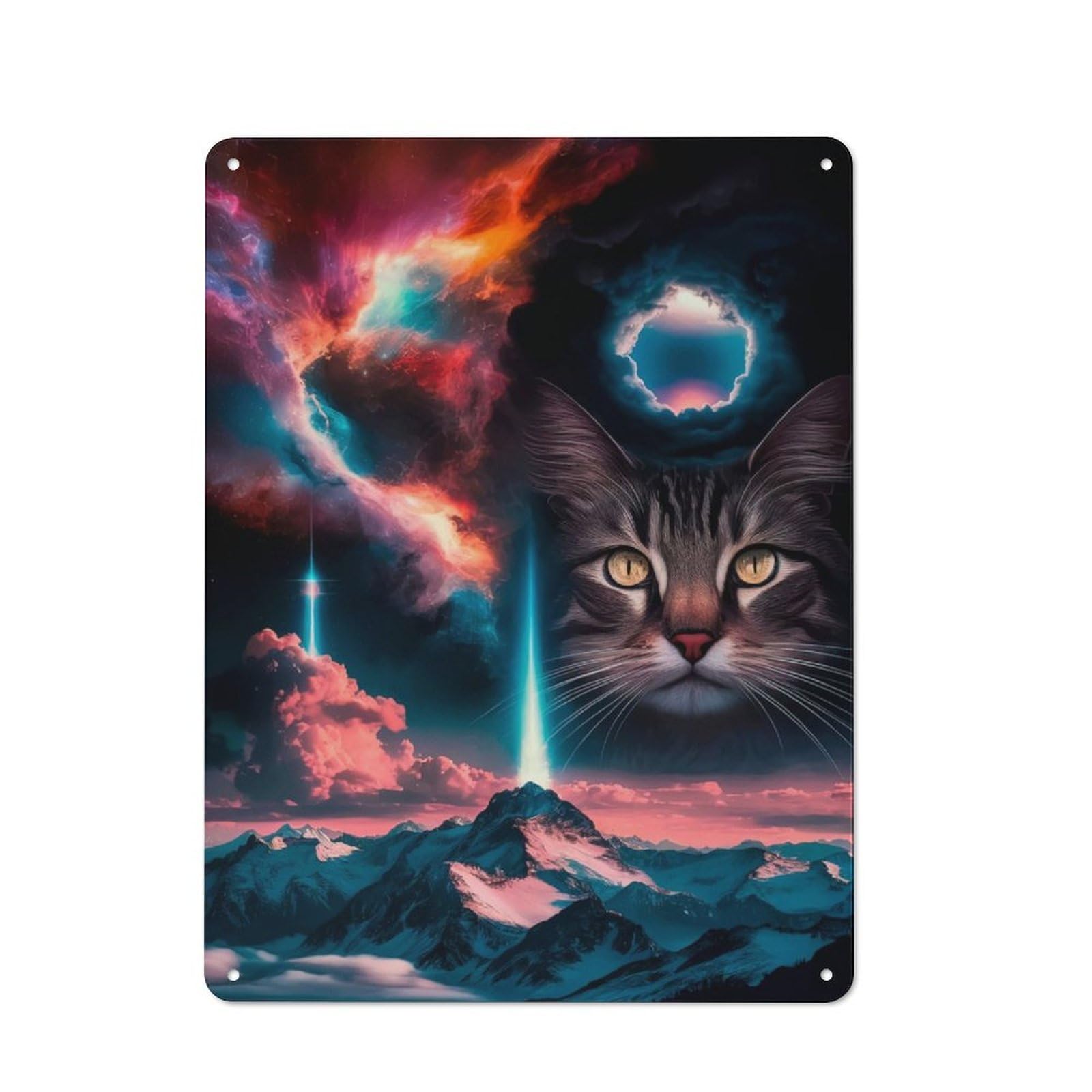 Junmoney Cosmic Cat Horizon Rustic Metal Plaque 40X30cm For Hobby Room Or Studio, For Vintage Wall Decor Fans, For Garage And Workshop Walls