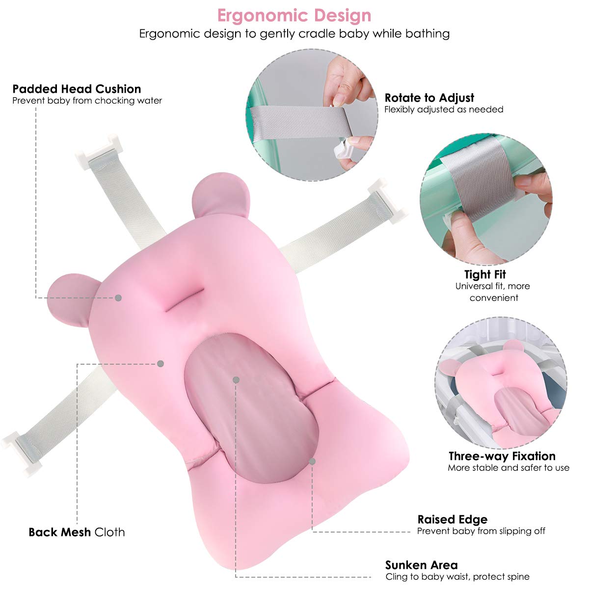Josopa Coussin de Baignoire pour Nouveau-Né Anti-Dérapant,Siège de Baignoire pour Lit de Baigneur Flottant pour Douche de Bébé