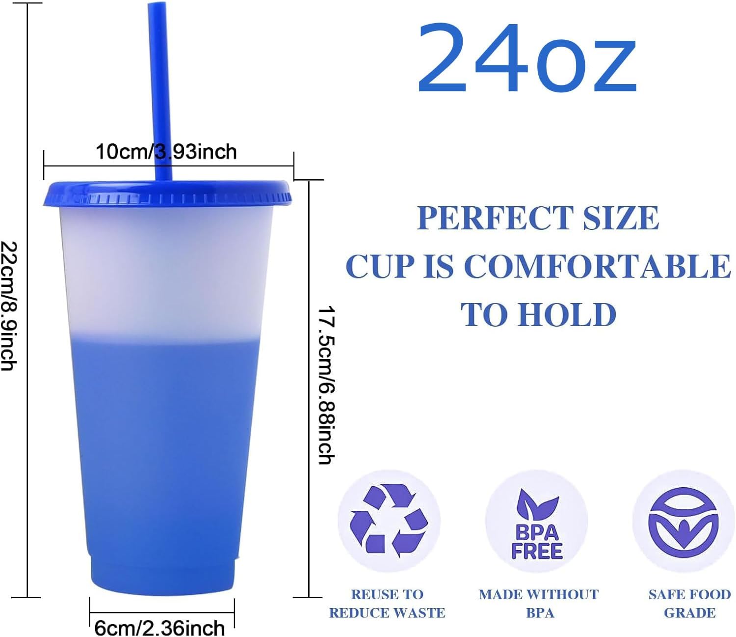 30 Pack Color Changing Cups, 24oz Reusable Plastic Tumblers Bulk with Lid & Straw, Drink Water Cups Travel Mug for Party, Iced Coffee, Juice, Water, Beverage, Bpa Free(10 Colors) - Image 2