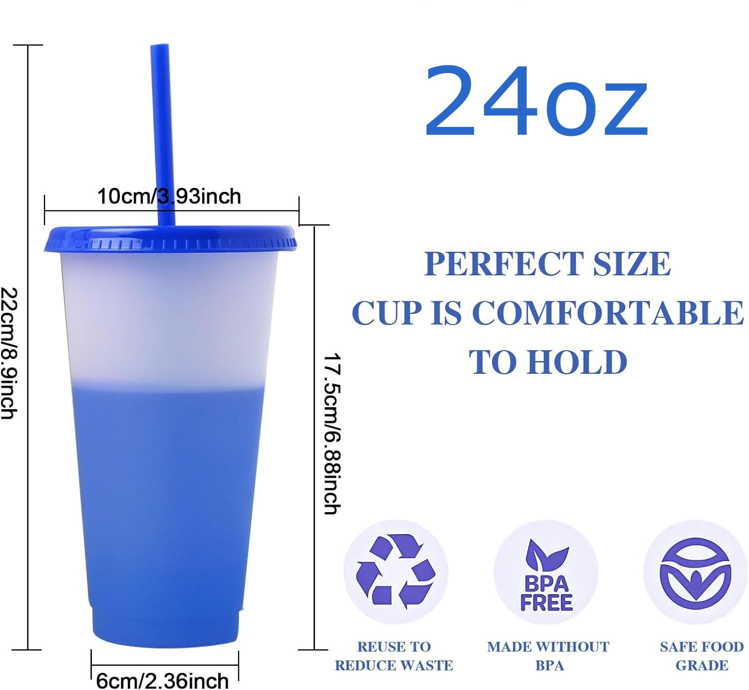 30 Stück farbwechselnde Becher, 680 ml, wiederverwendbare Kunststoffbecher mit Deckel und Strohhalm, Trinkwasserbecher, Reisebecher für Party, Eiskaffee, Saft, Wasser, Getränke, BPA-frei (10