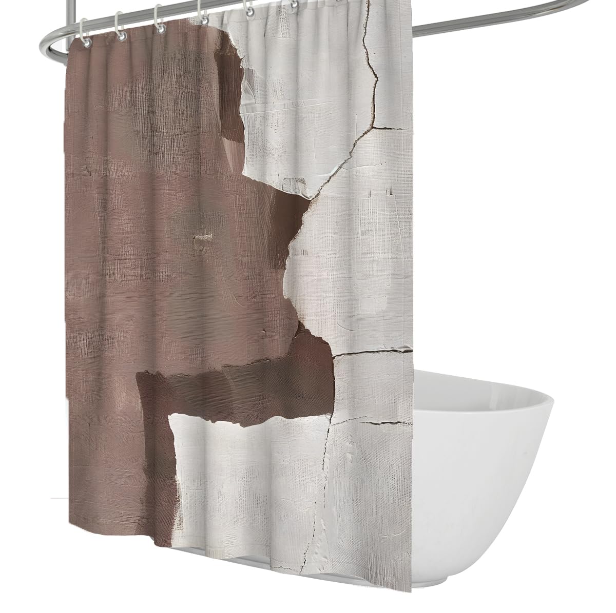 UIRINGART Artistic Shower Curtain W150xL200cm Brown Patch Crack Texture Art Mould Proof Easy To Clean Polyester Fabric Lightweight Bathroom Bathtub Curtains