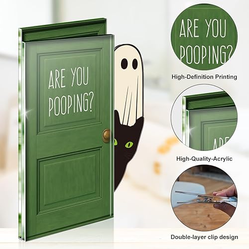 Miniatura 3 de Divertida decoración de baño  Lindo letrero de baño de Ghosts Cat para estantes de baño, decoración de tanque de inodoro  Are You Pooping