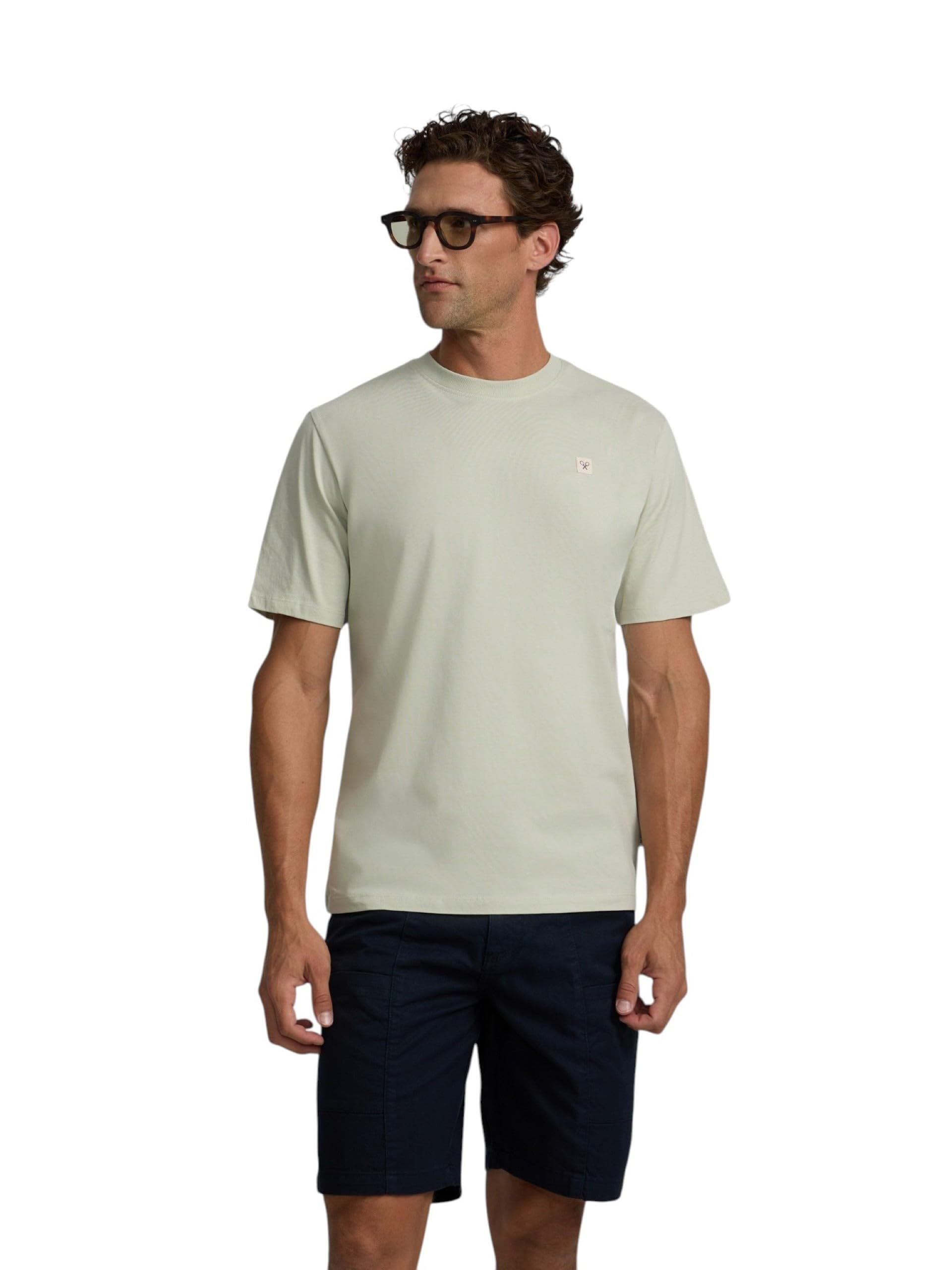 SILBON Lisa Mini Logo Light Green Patch T-Shirt for Men Size M