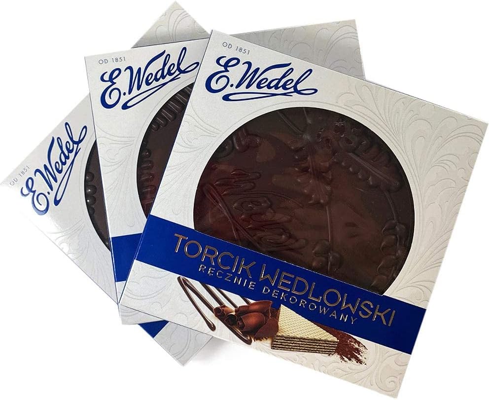 Torcik Wedlowski, Polish Wafer Cake with Dark Chocolate by Wedel (Pack of 3)