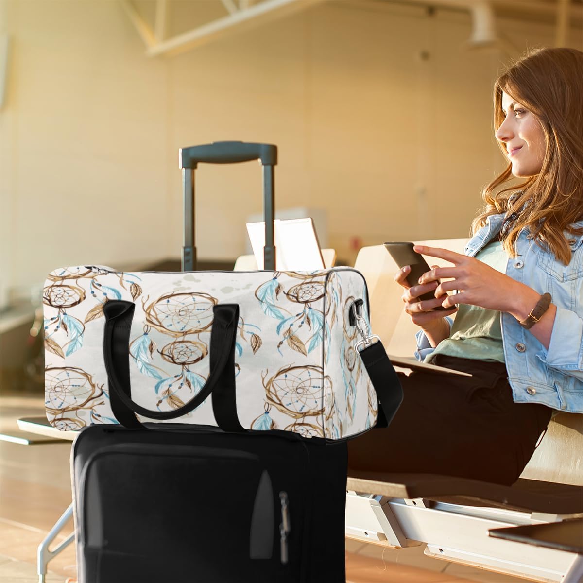 Vintage Dreamcatcher Travel Duffel Bag for Women Men Large Capacity Overnight Weekender Bags for Lightweight Waterproof Sport Gym Bag for Workout Yoga Swim