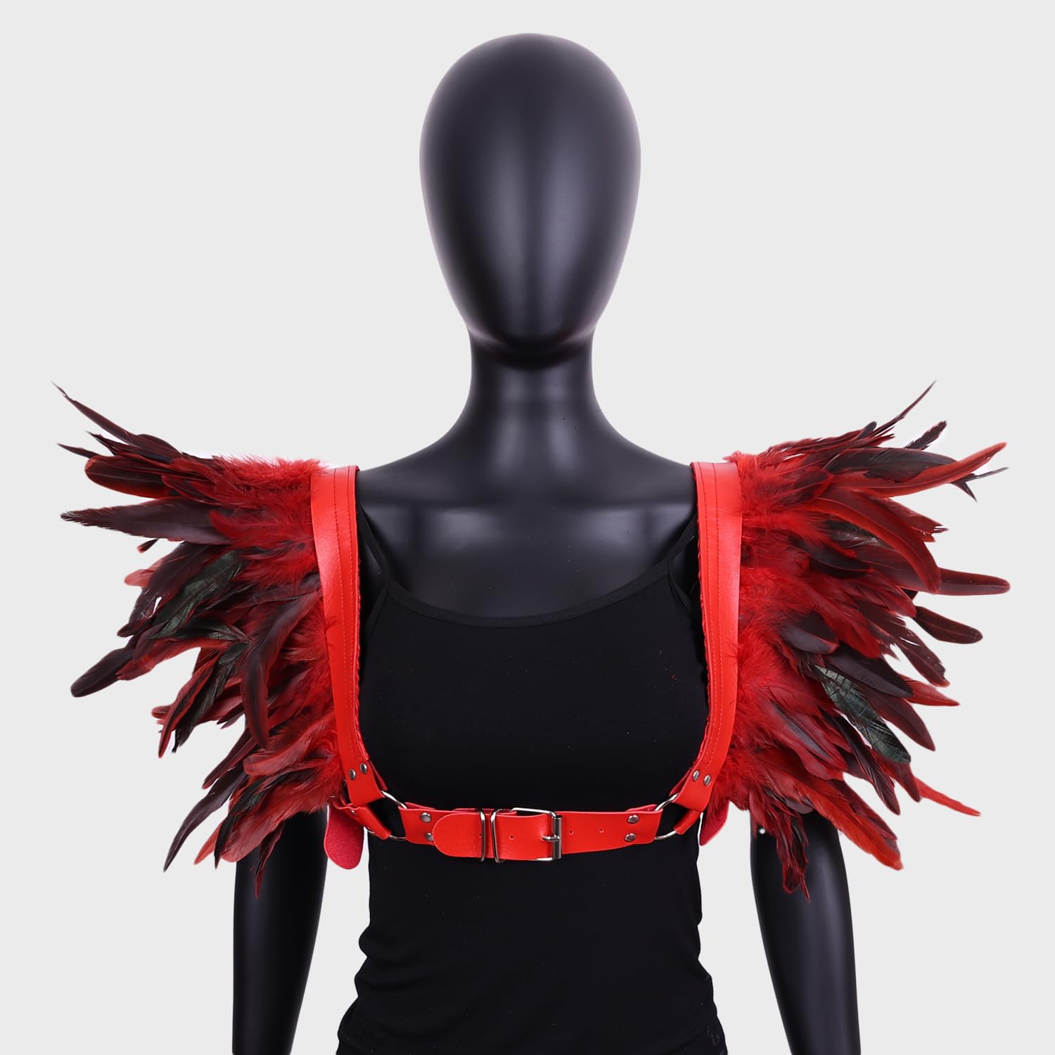 Damen Körper Harness Federn Leder BH Mode Punk Hollow Gothic Karneval Party Halloween Tanz BHS Zubehör