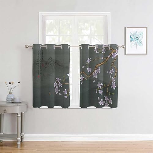 Cortinas para Ventanas De Cuarto - Cortinas para Ventanas de Cuarto de estilo chino con flores de cerezo en flor de ciruelo, cortinas opacas para
