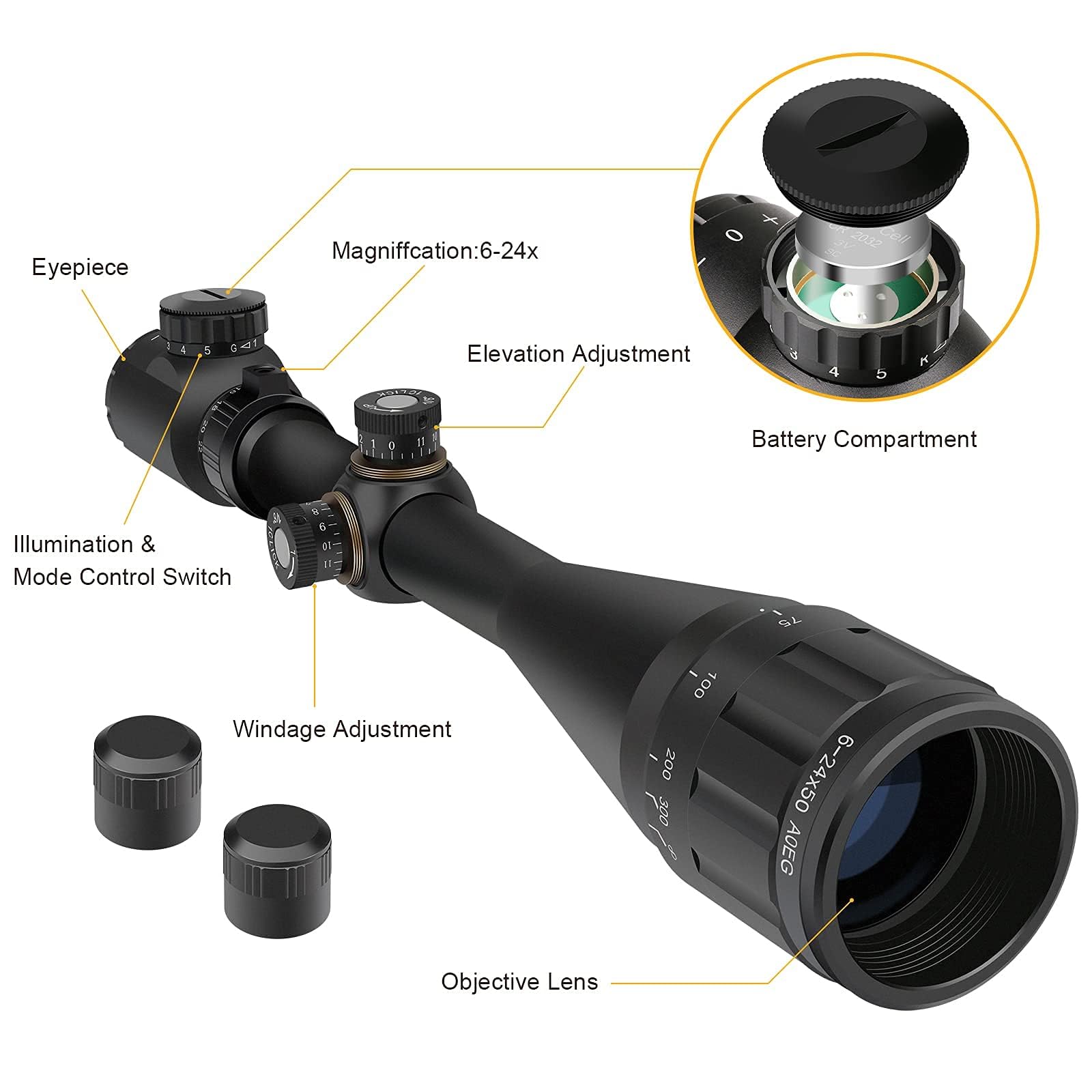 Feyachi RFS-21 Visor TELESCÓPICO, 6-24x50mm Retícula en Forma de Cruz Montar Scope Únicamente para Actividades Deportiv (Montura 22mm)