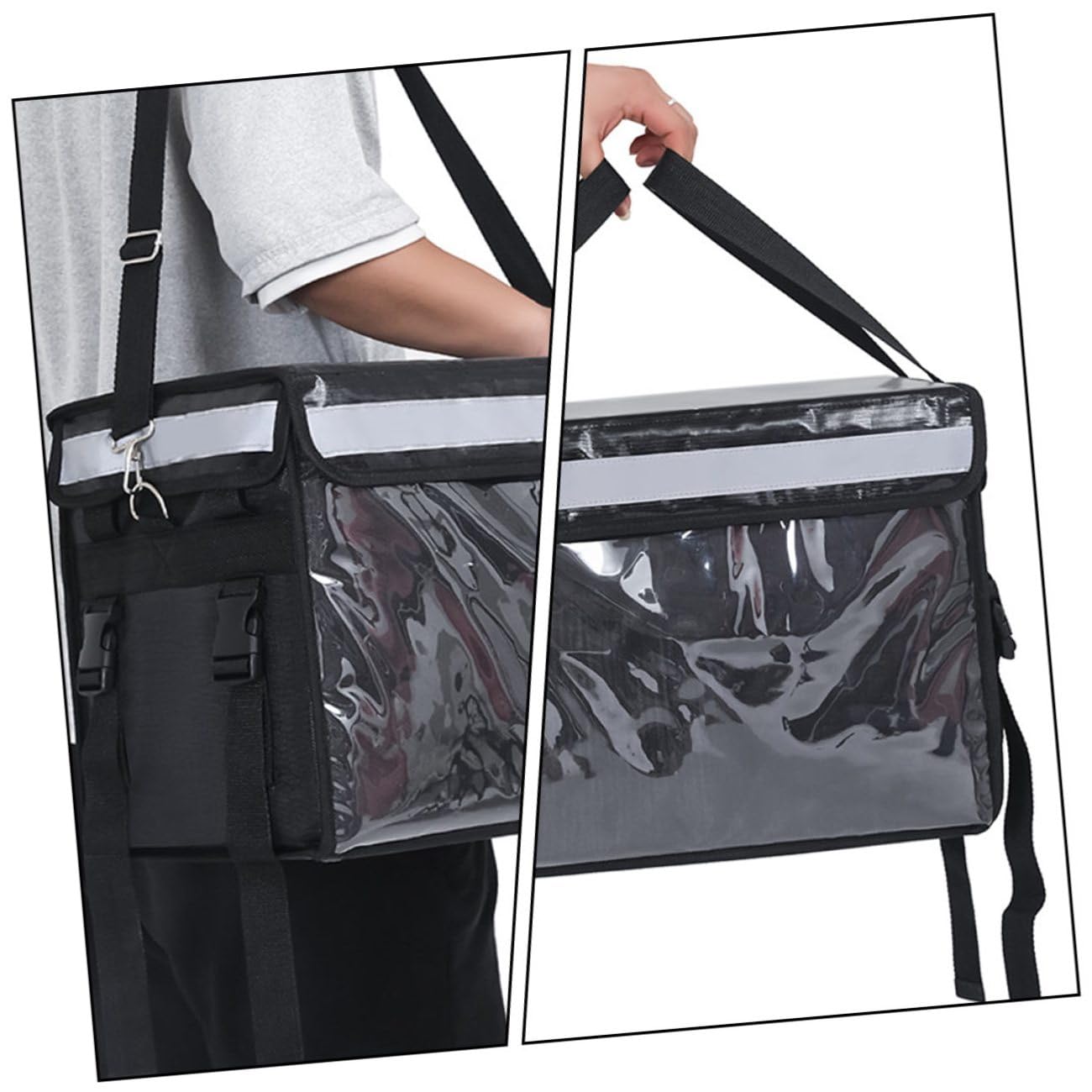 Contenitore per Alimenti da Asporto Isolato 32L Oxford Nero Scatola Termica Ispessita Maniglie Portatile per Catering Picnic e Trasporto Ordini