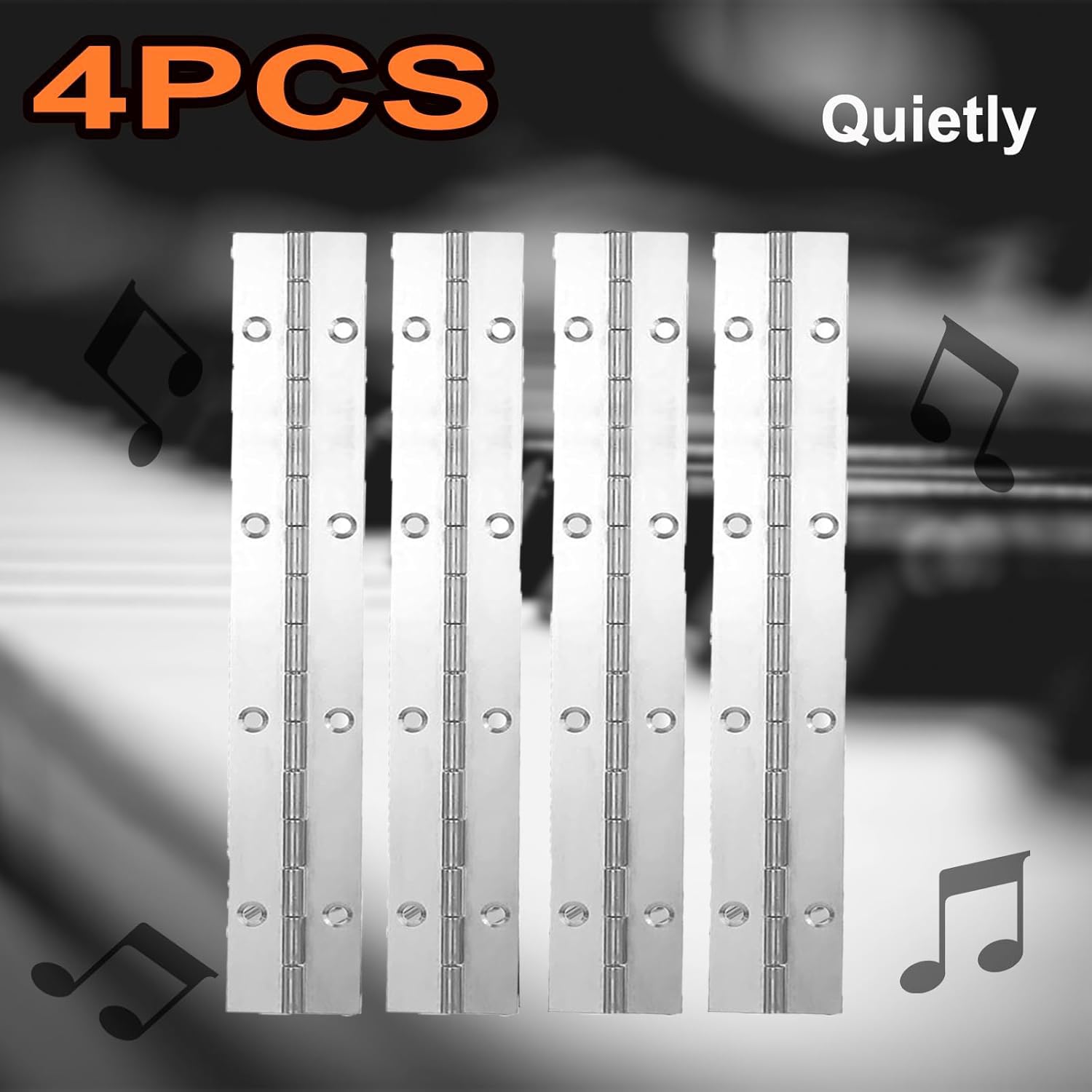 4 Pack 8 Inch Continuous & Piano Hinges, Silver Stainless Steel 304 Continuous Folding Hinges for Doors, Cabinets, Window - Image 4