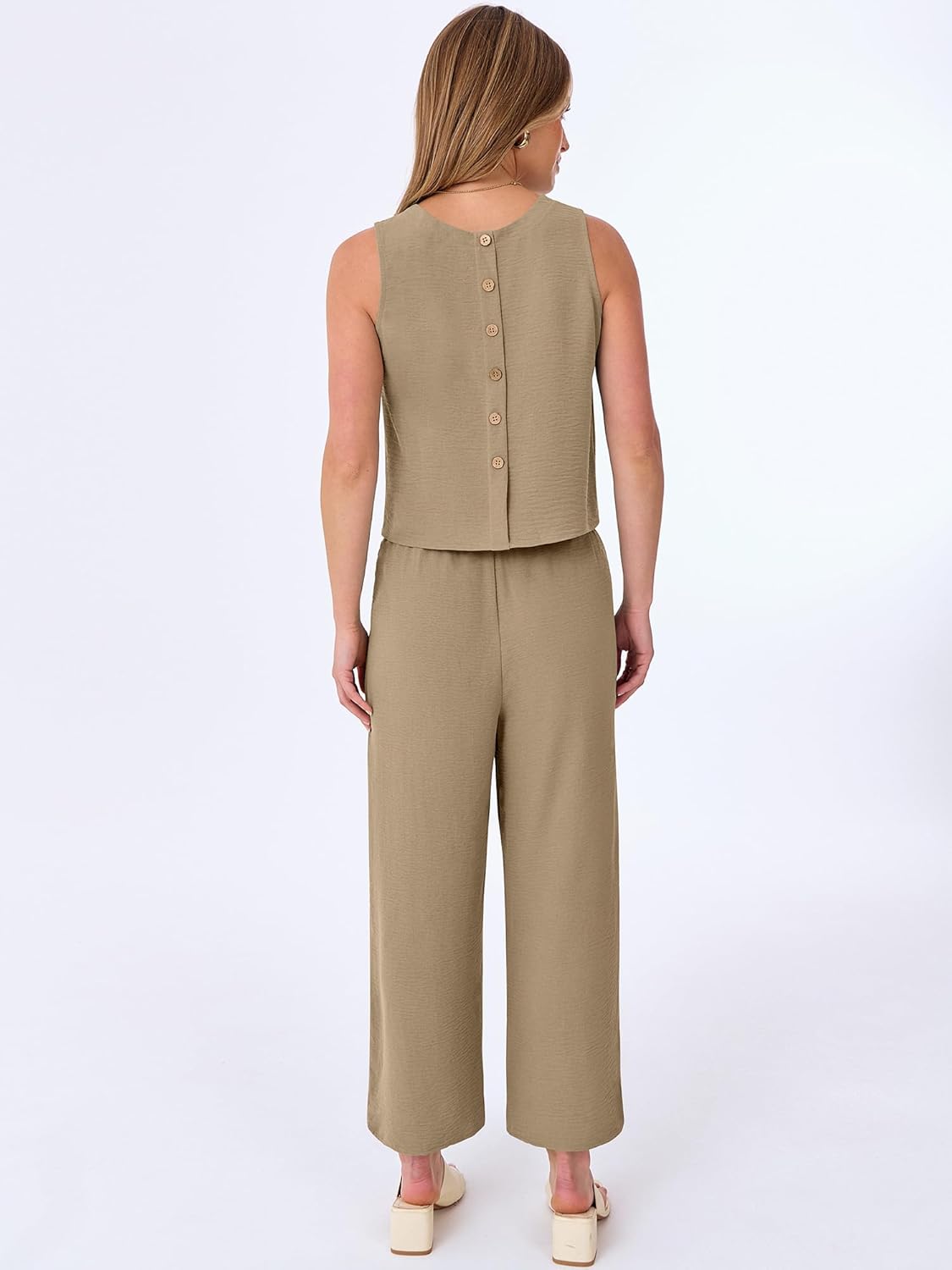 ANRABESS Women Lounge Sets 2 Piece Outfits Summer Sleeveless Crop Tops Capri Wide Leg Pants Vacation Beach Travel Sets - Image 5