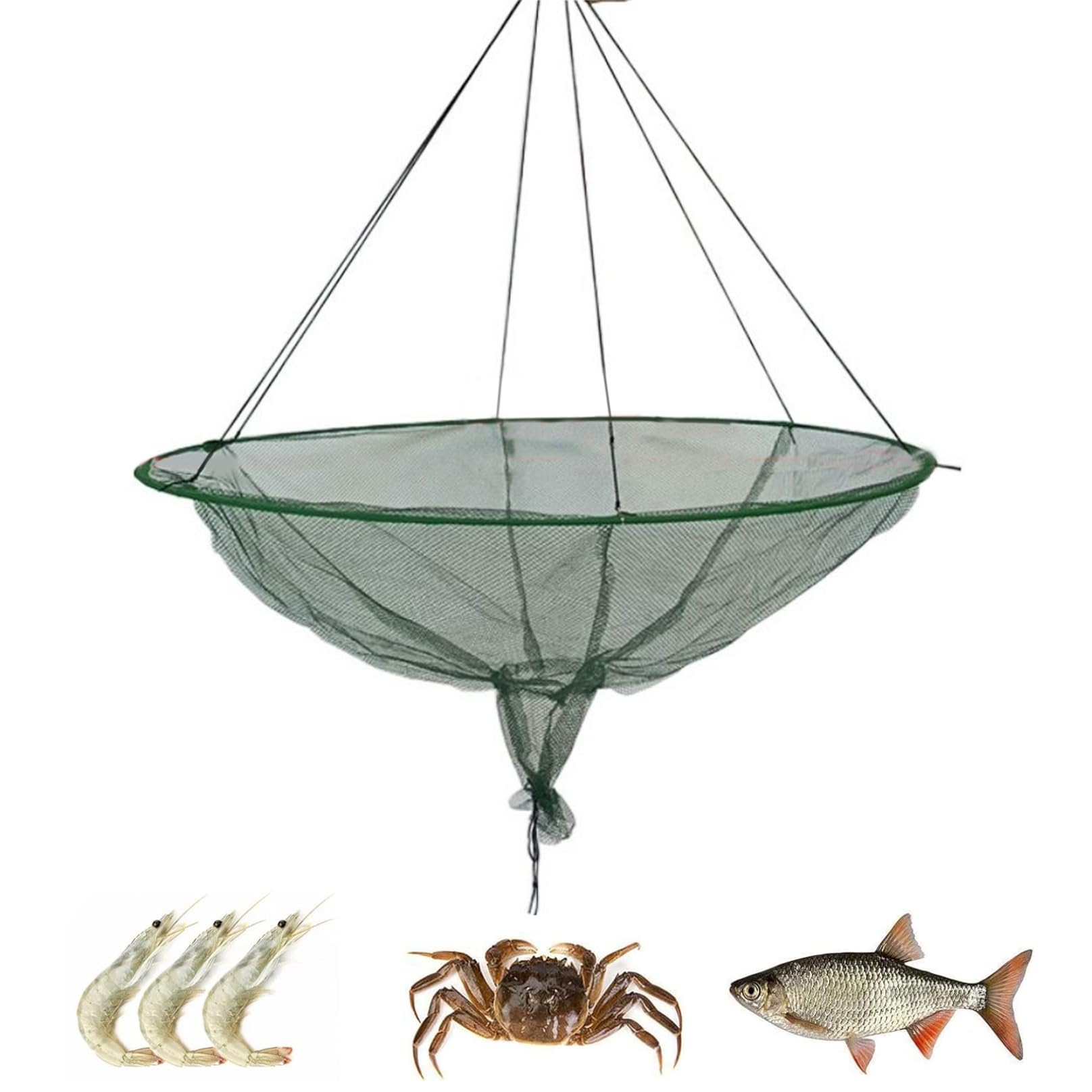 Drop Net For Pier Fishing Foldable Pier Fishing Net 39.4'' Dia. Heavy-Duty Large Fishing Net Nylon Mesh Fishing Cast Net for Minnows, Lobster, Shrimp
