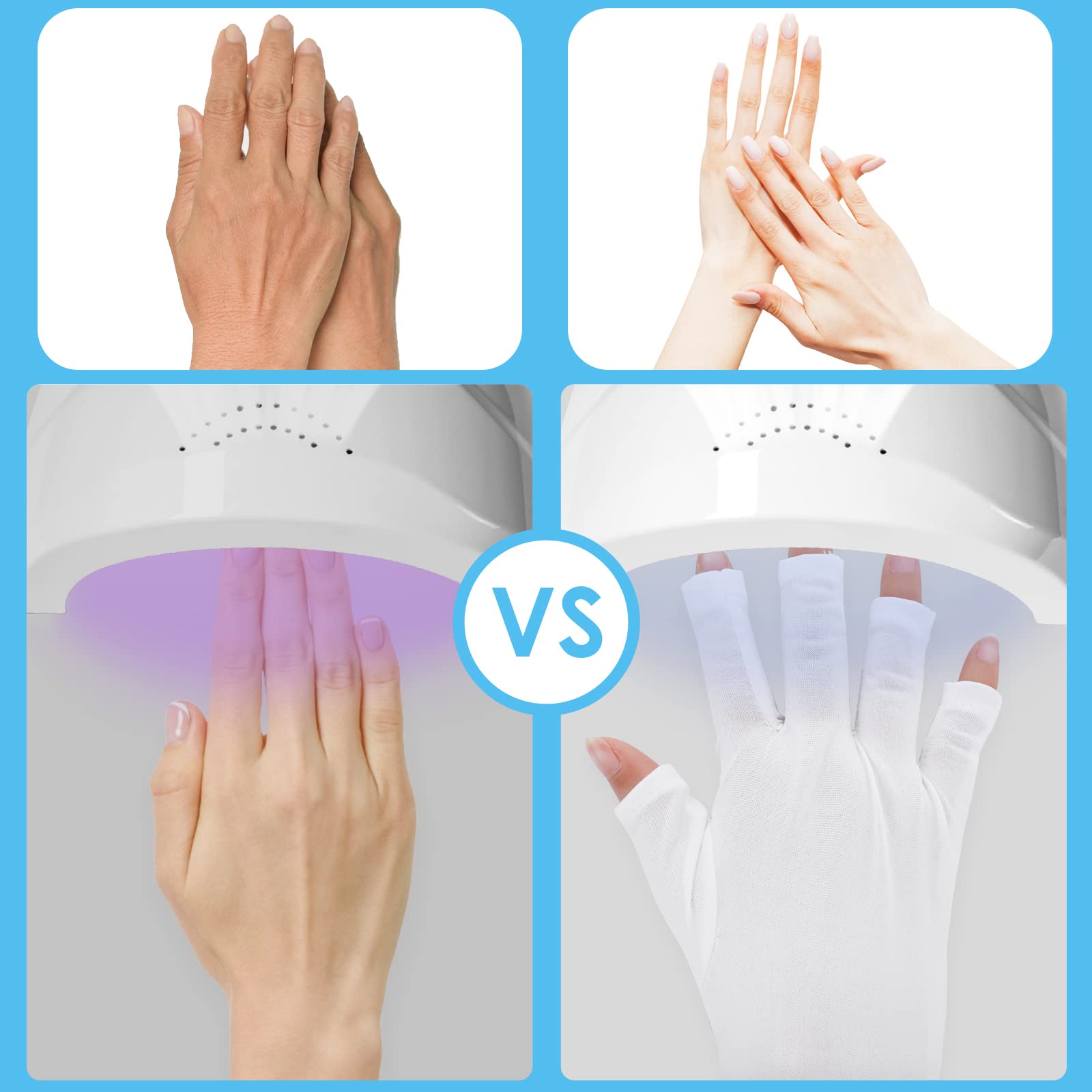 UV Schutzhandschuhe Für Nageldesign - 4 Paar Fingerlose Handschuhe Gegen UV-Strahlen