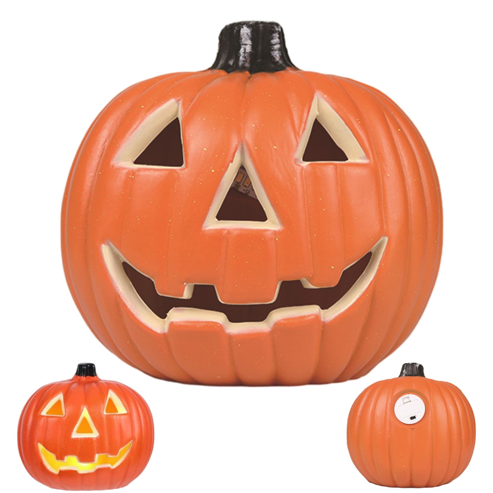 Ameble Light up Pumpkins 8 inch Plastic Pumpkin Lantern with Spooky Face Battery Operated for Home Office Haunt House Halloween Party Favor Halloween