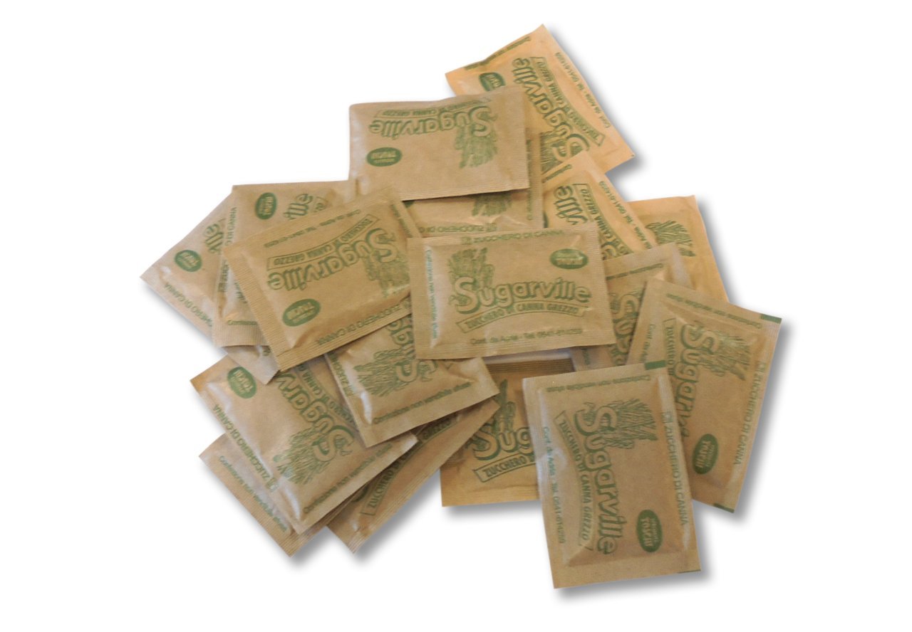 PZ 1250 BUSTINE DI ZUCCHERO DI CANNA GREZZO SUGARVILLE DA GR.4 BROWN CANE SUGAR CAFFE' E THE KG 5