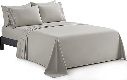 Miniatura 8 de Marina Decoration Juego de sábanas de 6 piezas ultra suave y sedoso de rayón sólido de bambú para todas las estaciones, con 4 fundas de almohada,