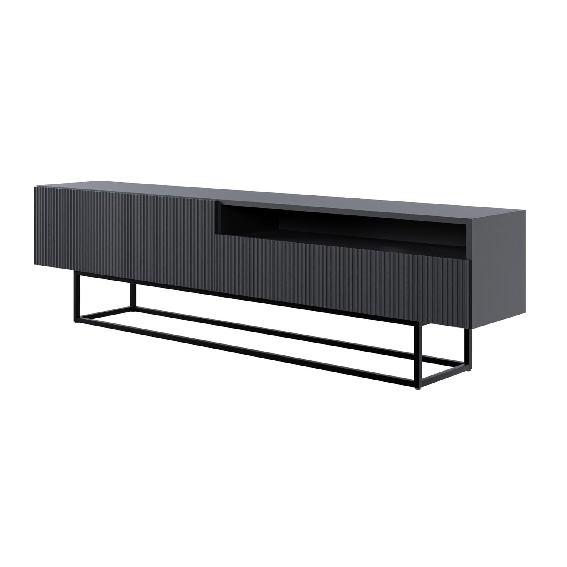 Selsey TV Schrank Board Sideboard Fernsehtisch Fernsehschrank 175 cm Schwarze Beine Mit Offenem Fach Gefräste Front Schwarz Veldio