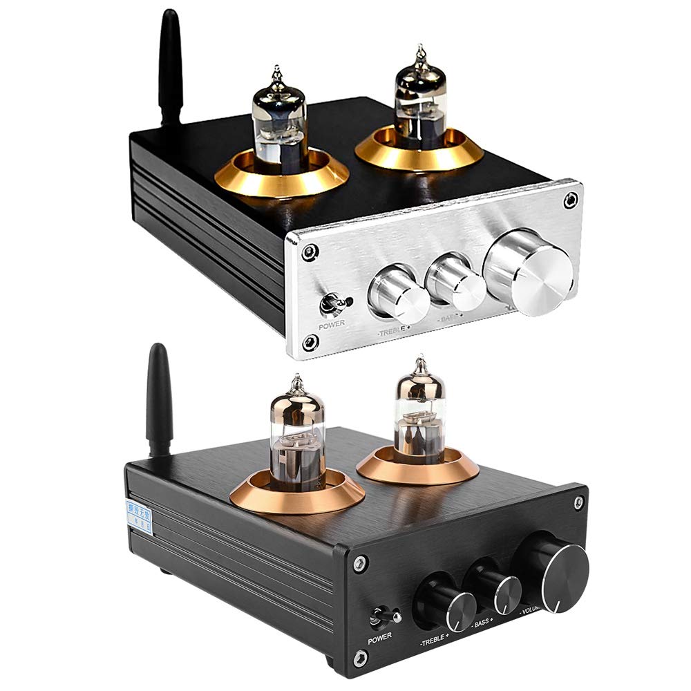 Buffer HiFi 6J5 Bluetooth 4.2 Amplificateur PréAmpli à Tube PréAmplificateur StéRéO avec RéGlage des Aigus Tone (Noir)