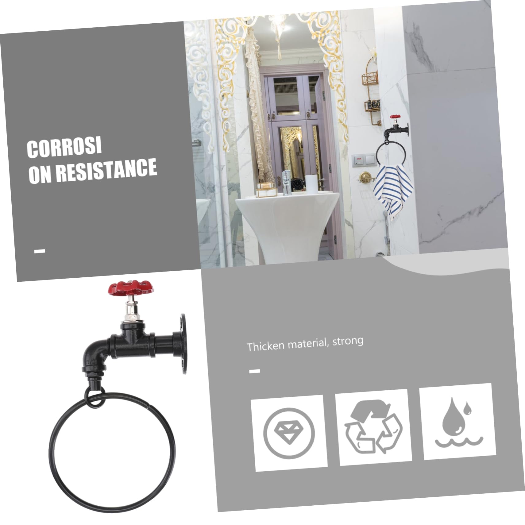 Anello Portasciugamani Rotondo in Ferro Nero per Bagno | 1 Pezzo, Finitura, Montaggio a Parete senza Danni, Accessorio Bagno da Parete