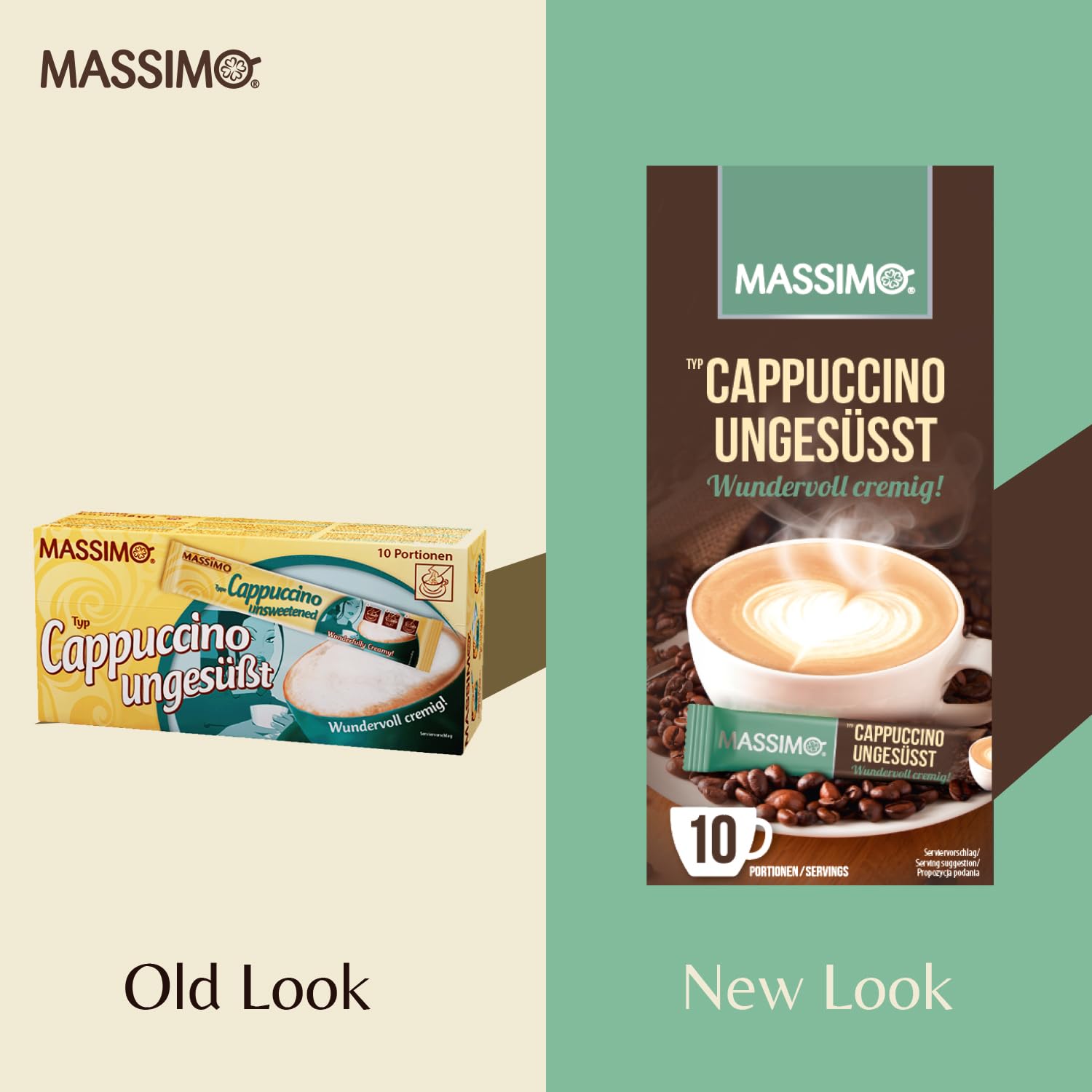 MASSIMO Cappuccino niesłodzone, 160 patyczków, 16 x 10 patyczków po 12,5 g, opakowanie ekonomiczne, rozpuszczalna kawa ziarnista, kakao, bez cukru, szybkie przygotowanie, zawiera kofeinę, kawa