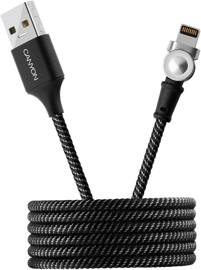 Canyon CFI-8 Lightning Charging Cable with Magnetic Rotating System Black 1m