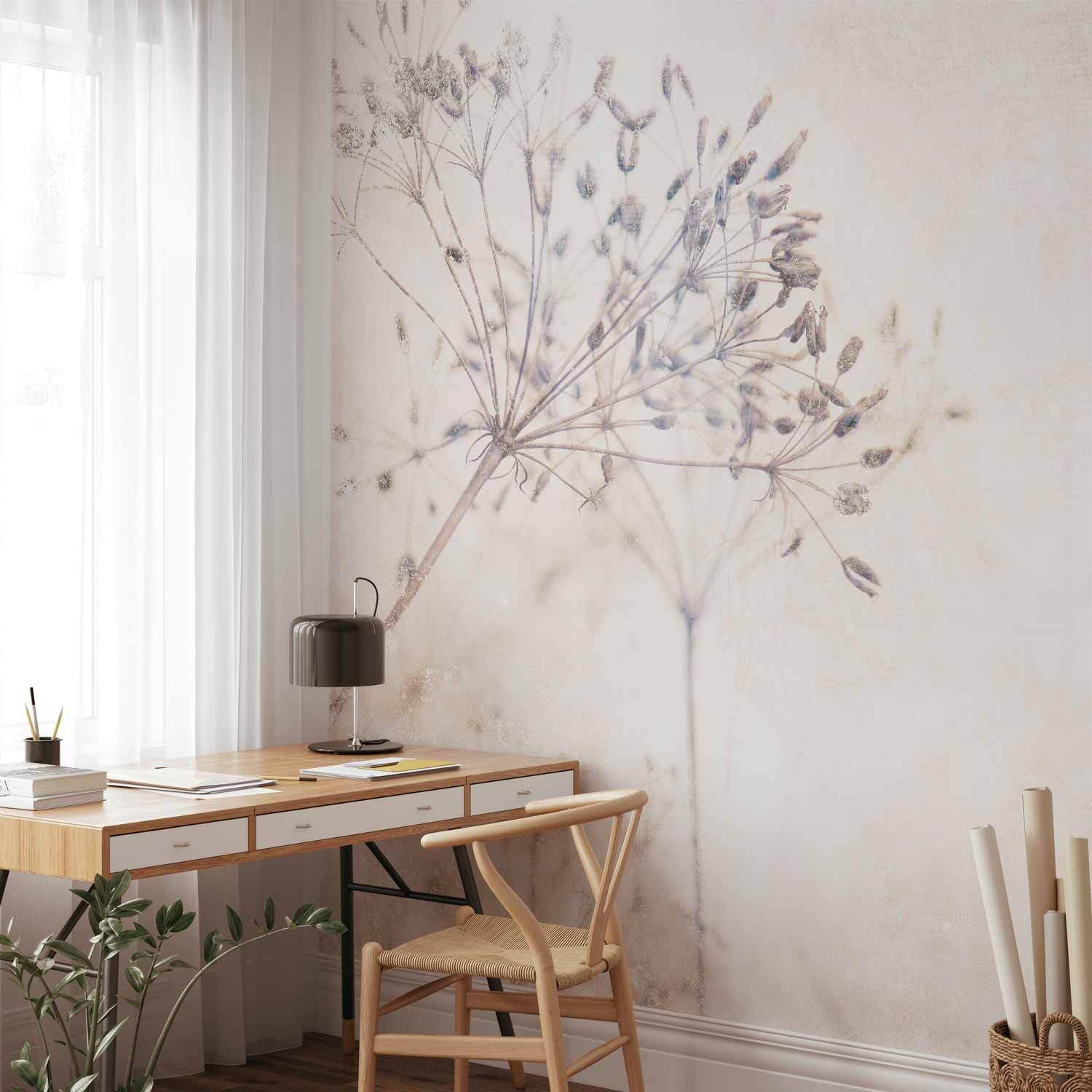 decomonkey Premium Fototapete Natur 400x280 cm XXL Design Tapete Fototapeten Vlies Tapeten Vliestapete Wandtapete moderne Wandbild Wand Wohnzimmer Deko Pflanzen Blumen Steinwand Vintage Retro beige
