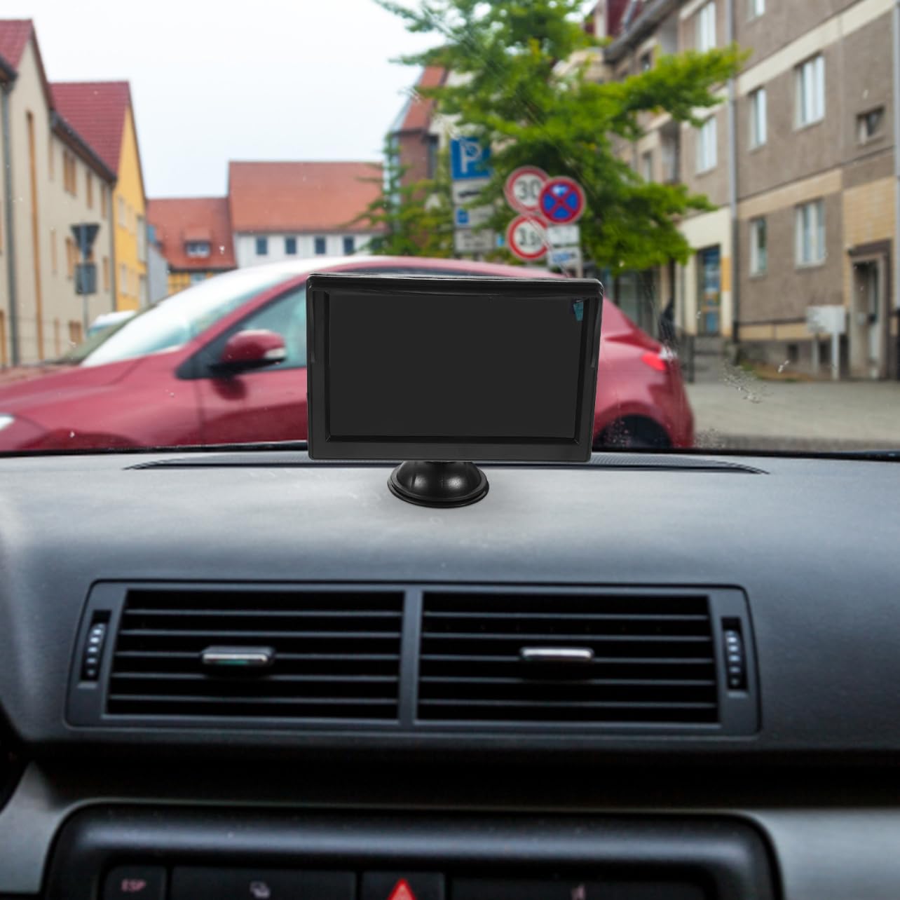 MAGICLULU Moniteur Miroir Tft LCD pour Voiture Écran Couleur avec Entrées Montage Ventouse ou Adhésif Compatible Caméra de Recul et Système de Stationnement