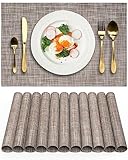 Placemats Table Mats Woven Vinyl Placemats 12 PCS Washable Indoor/Outdoor Heat-Resistant Non-Slip Placemat for Kitchen Dining Table (12x18 Inches, Coffee-Colored)