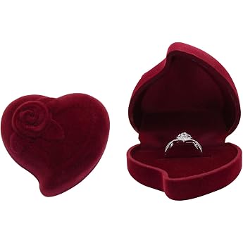 AfitLulu Velvet Ring Box Luxury Picked Ring Box Wedding Heart Shaped Ring Storage Small Engagement Ring Box Jewellery Box Ring Holder for Weddings Engagement Proposals Red
