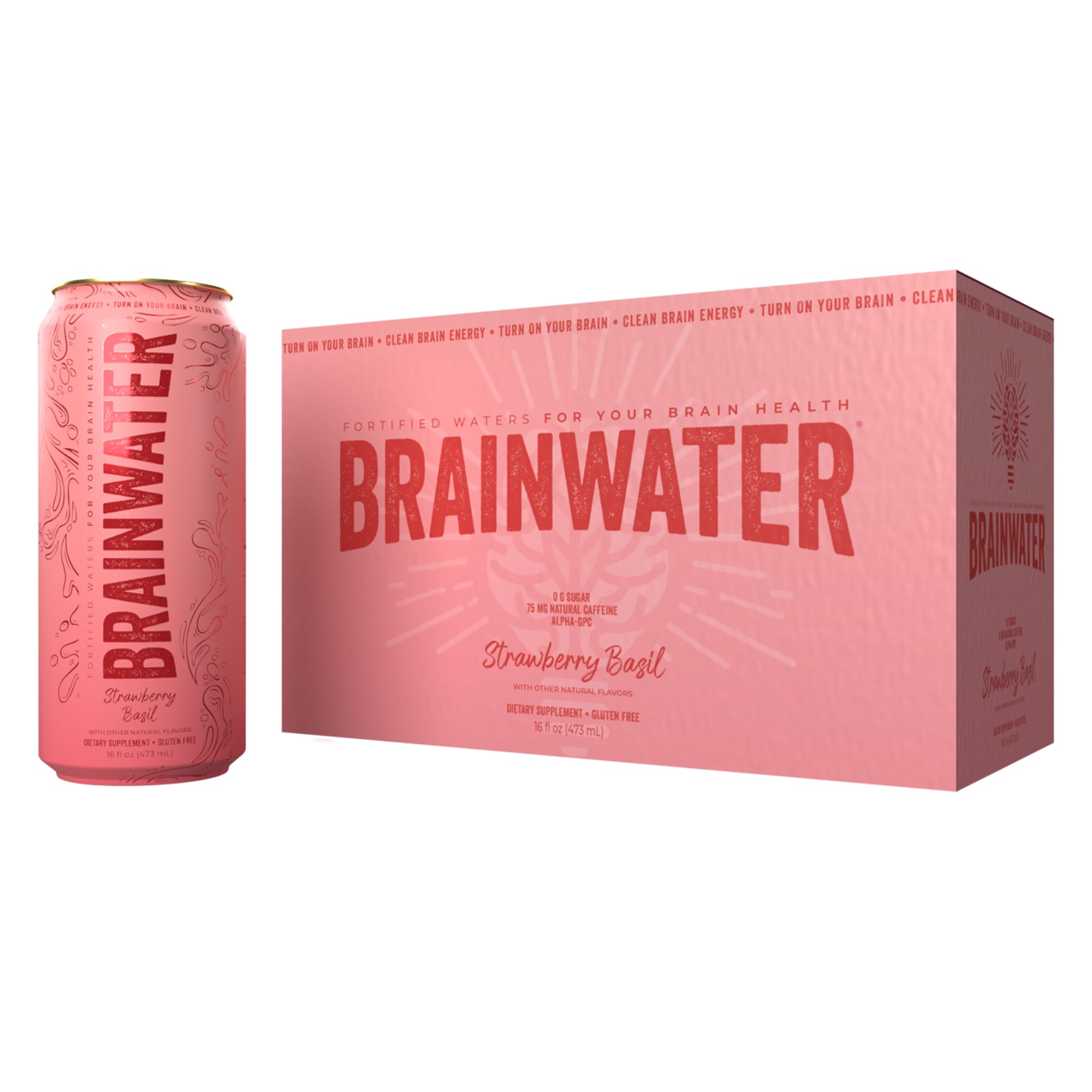 BrainWater, Water for Clean Energy and Focus Support, Gluten Free, Zero Sugar Healthy Energy Drinks with Alpha GPC, Vitamin C & B, Organic Green Tea