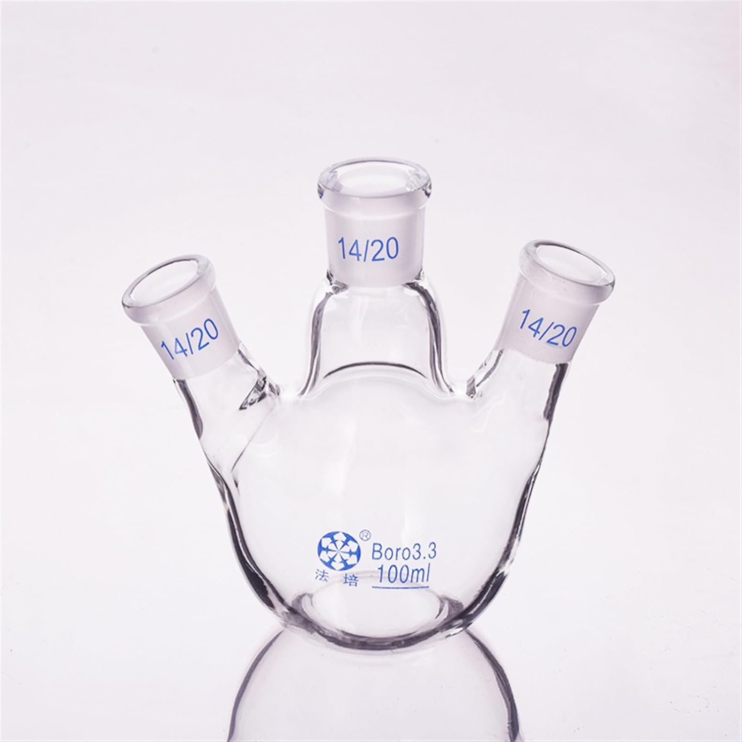Lab Flask Three-Necked Flask Oblique Shape,with Three Necks Standard Grinding Mouth 100ml,Joint 14/20,Three-Necked Flat Bottom Flask