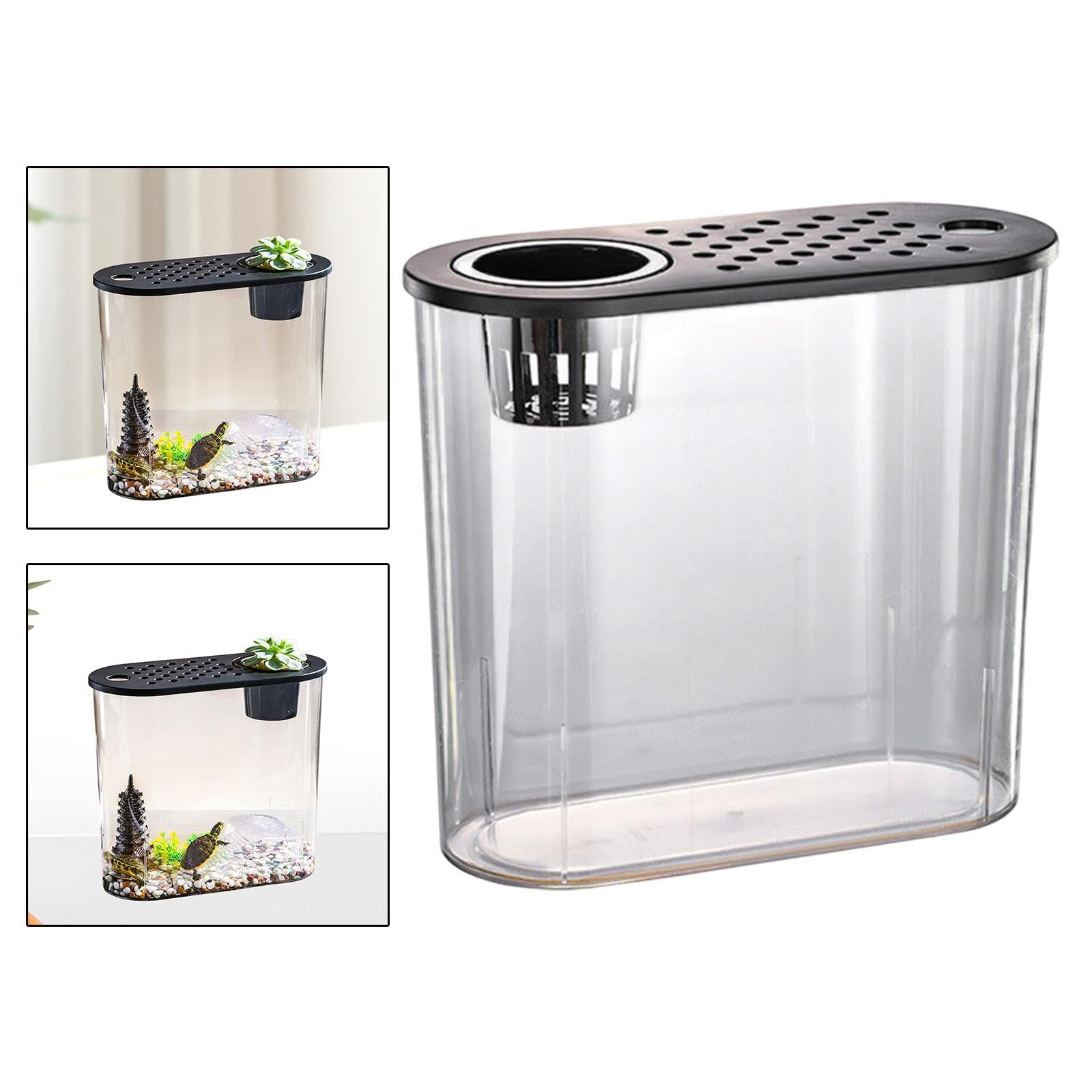 Aquarium Petit Contenant à Poissons de Bureau Mini avec Fenêtre Claire Matériel PP Couvercle Ventilé Détachable Utilisation Hydroponique pour, Couvercle Noir