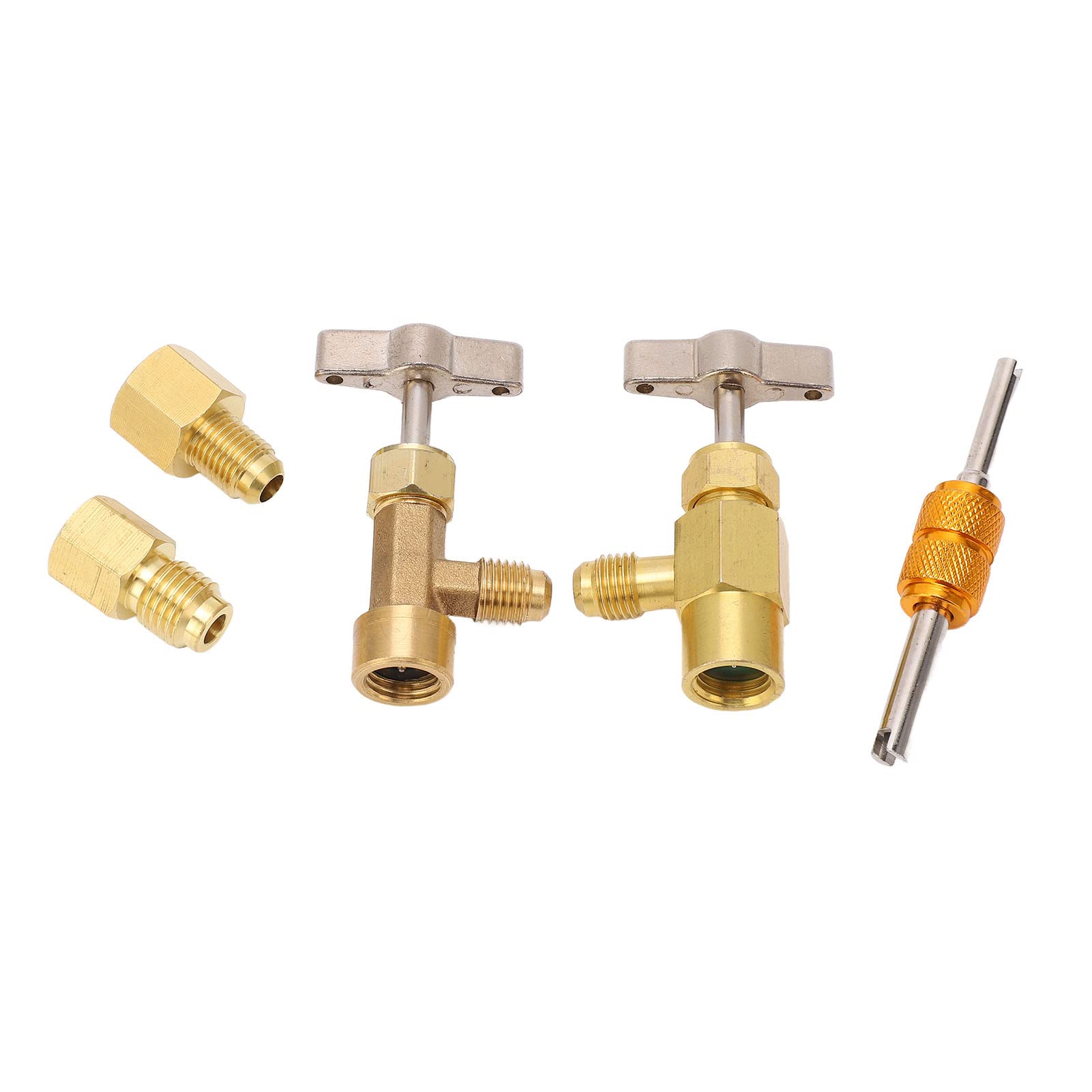 Vanne de Robinet Auto-scellante R134A avec Poignée en T, Adaptateur de Pompe à Vide, Raccord en Laiton pour Climatisation Automobile, Kit de Distribution de Réfrigérant