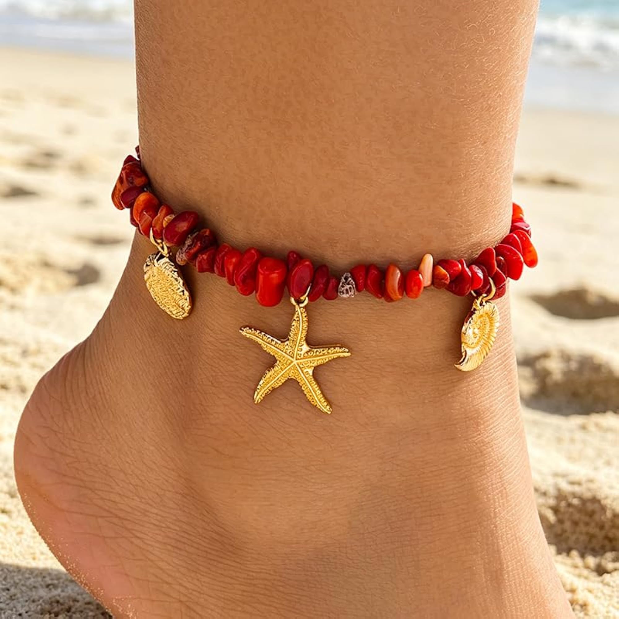 Beaded Anklet for Women with Starfish Charms