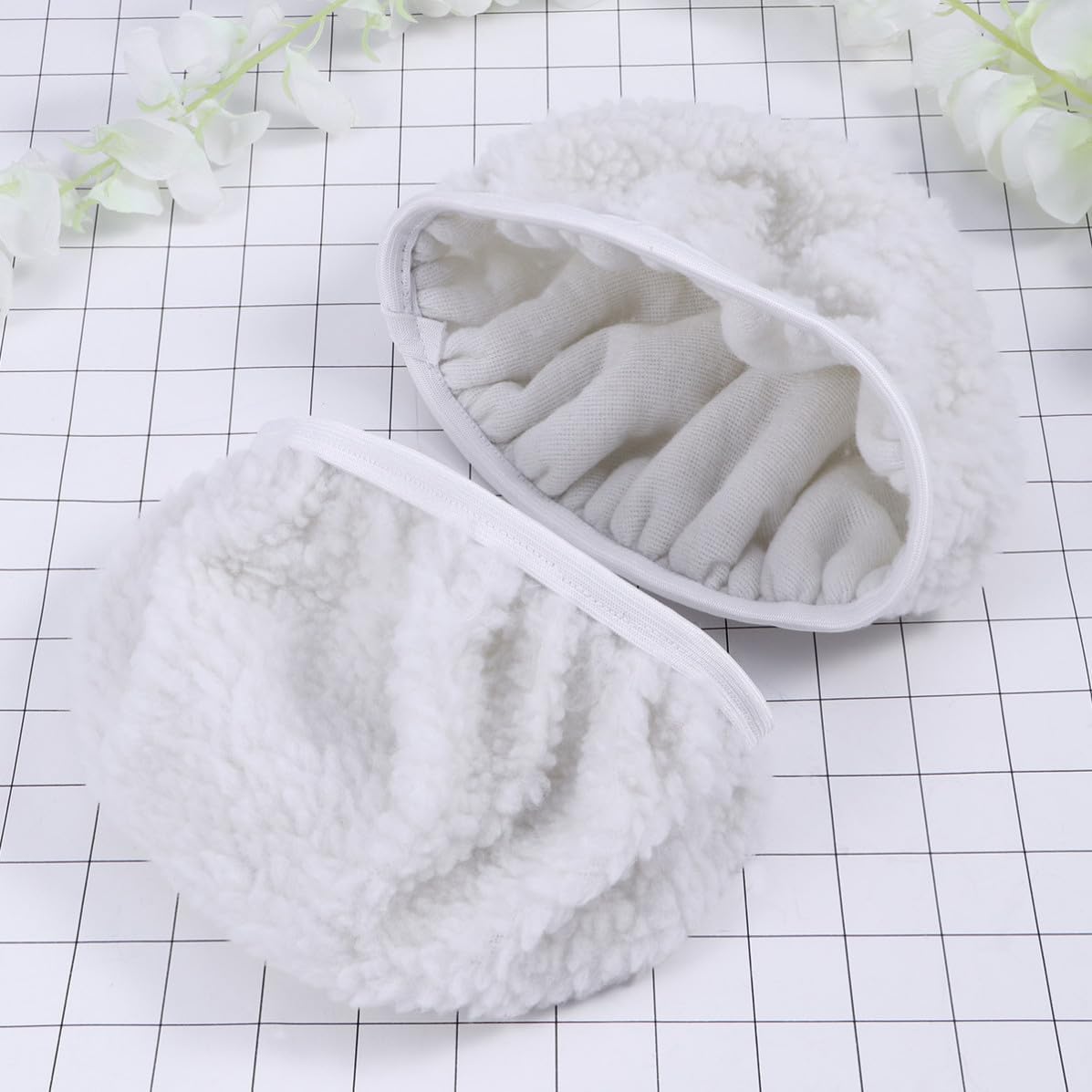 5 Pcs Lambswool Bonnet Wax Applicator Pad for Car Polisher 7-8 Inch