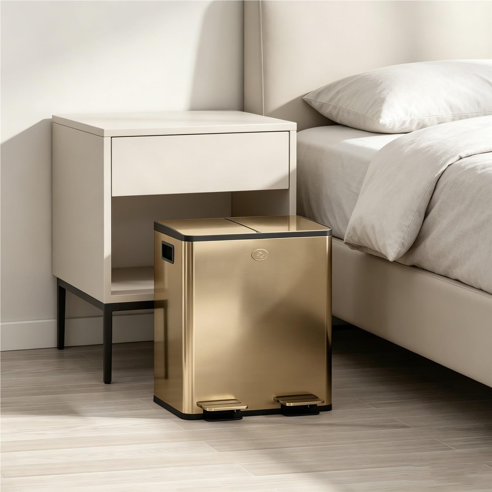 TYNGBT Dual-Bin Kitchen Trash Can, Touchless Stainless Steel Recycle Bin with Dual-Lid, Odor Filter, Handles, for Home & Kitchen Use