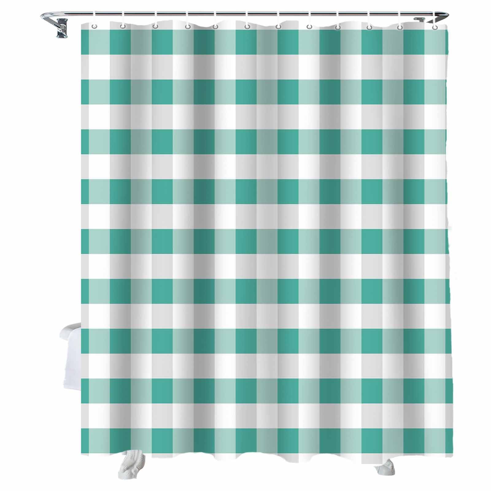 Vandarllin Rustic Green White Buffalo Check Plaid Pattern Shower Curtain, Farmhouse Shower Curtains Set with Hooks, Waterproof Fabric Bathroom
