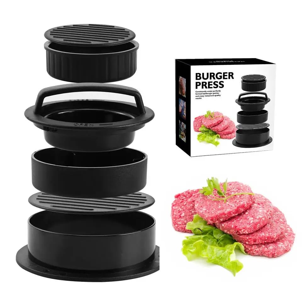 VIO Round Burger Press, Patty Maker, Non-Stick Hamburger Meat Mold, Manual Meat Pie Press, Burger Meat Maker Tool, Non-Stick Design with Easy to Use Handle, Versatile Indoor and Outdoor Use. (Black)