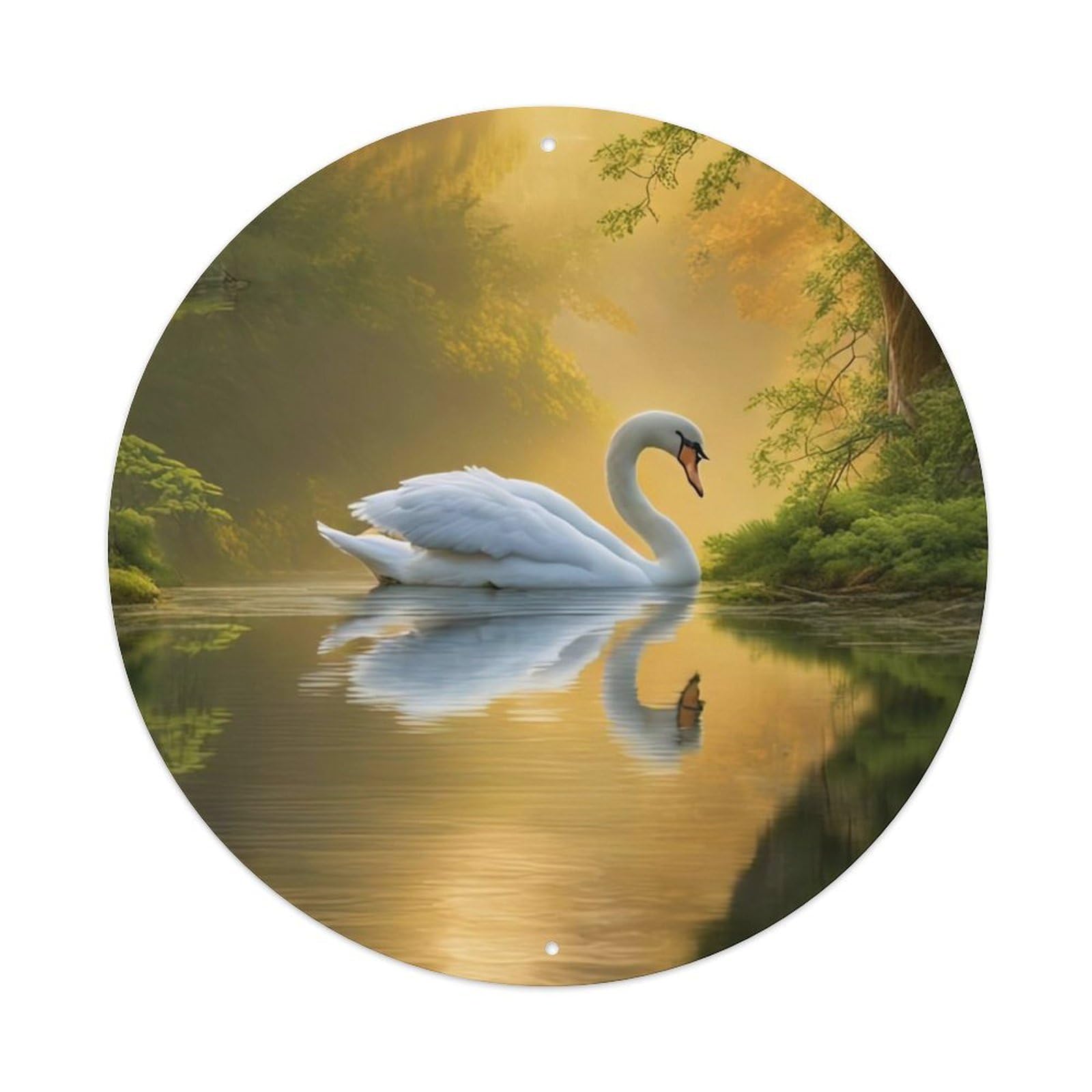 Animal Serene Swan Lake Reflection in Sunlit Forest Water Vintage Metal Tin Sign Plaque Wall Decor for Cafe, Club Bar, Office, Garden Metal Poster 8x8Inch