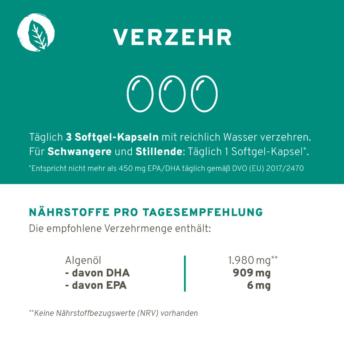 InnoNature Omega 3 Kapseln | natürlich aus der Mikroalge Schizochytrium, hochdosiertes Premium Algenöl 1.980 mg mit DHA + EPA, 90 Softgel Kapseln | vegan (Packung mit 2)