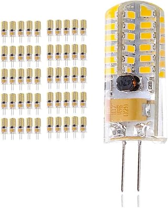 Standard G4 Bi-pin Base LED Light Bulb 4Watt AC DC 12V Silica Gel Warm White 2700k-3200K Landscape Lighting,Equivalent 30W Halogen Bulbs Low Voltage,no Dimmable,for Chandelier Ceiling lamp50-Pack