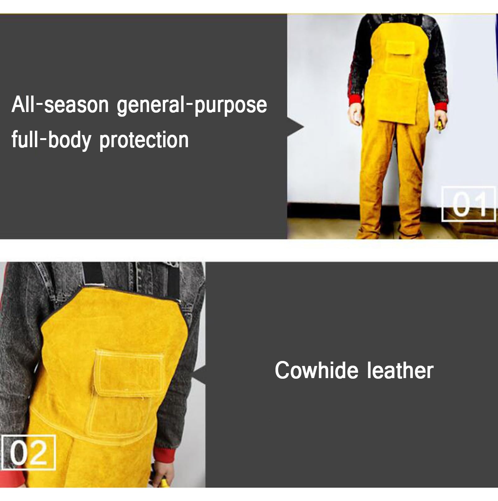 FaroLy Los Hombres de Cuero Delantal de Soldadura Pierna Split Heavy Duty Resistente al Calor Llama Babero Delantal con Bolsillos para Herramientas