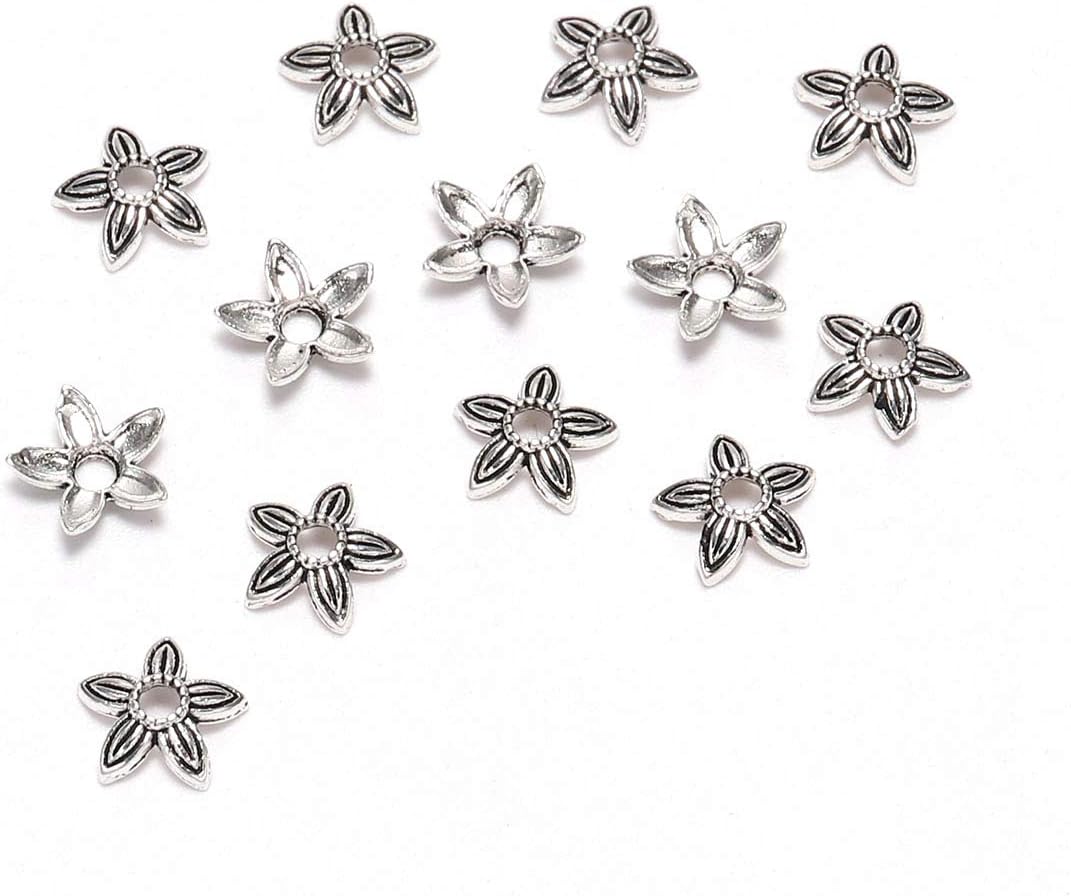 AGCFABS 100pcs/Lot 8mm Five Pointed Star Antique Flower Loose Sparer Apart End Bead Caps for DIY Jewelry Making Findings Earrings (8mm(0.31inch)*100pcs-shape 2)