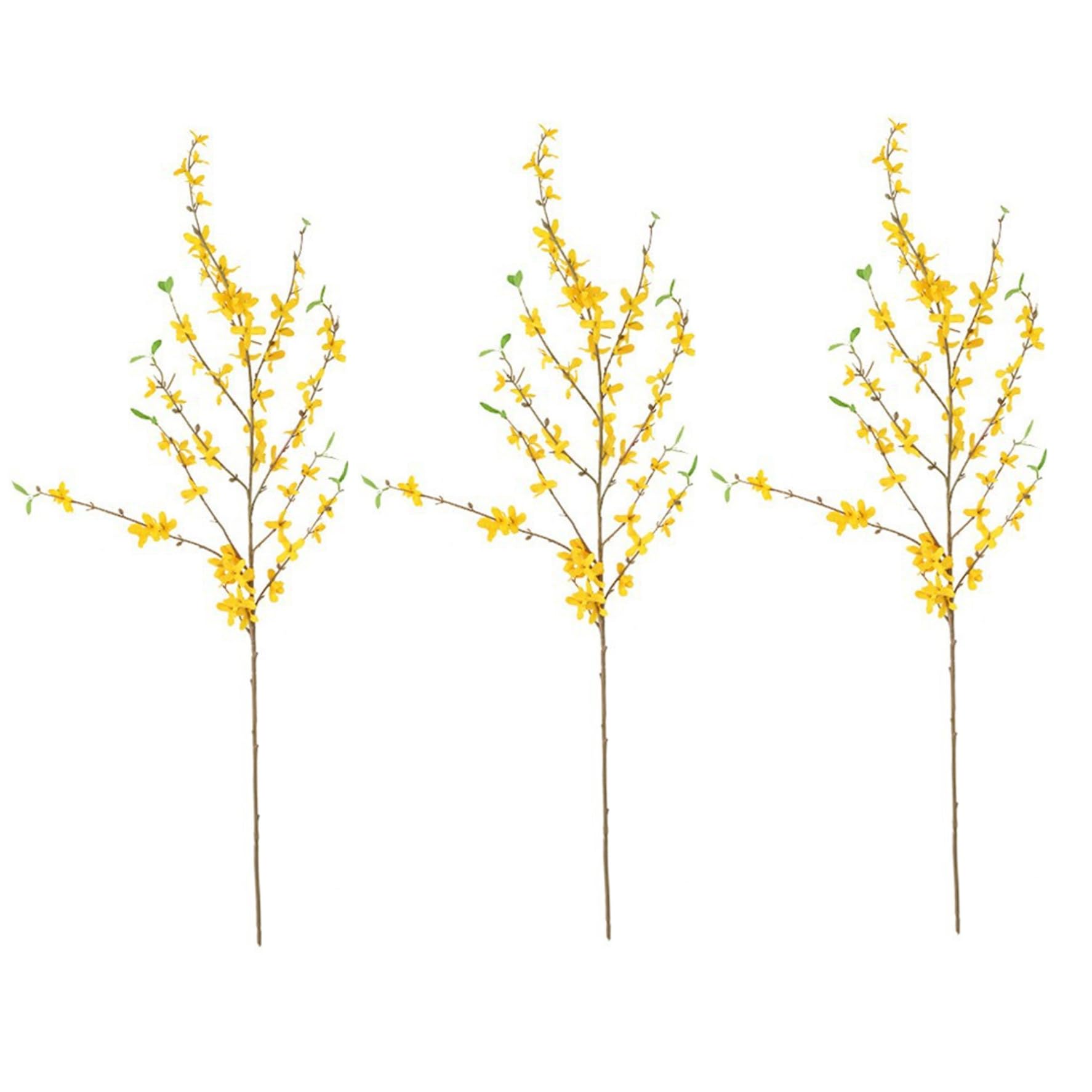 Uanqfegy Forsythia Branches - 3 Pack 40.6in Realistic Yellow Spring Flowers Artificial Faux Stems, for Vase Home Decor